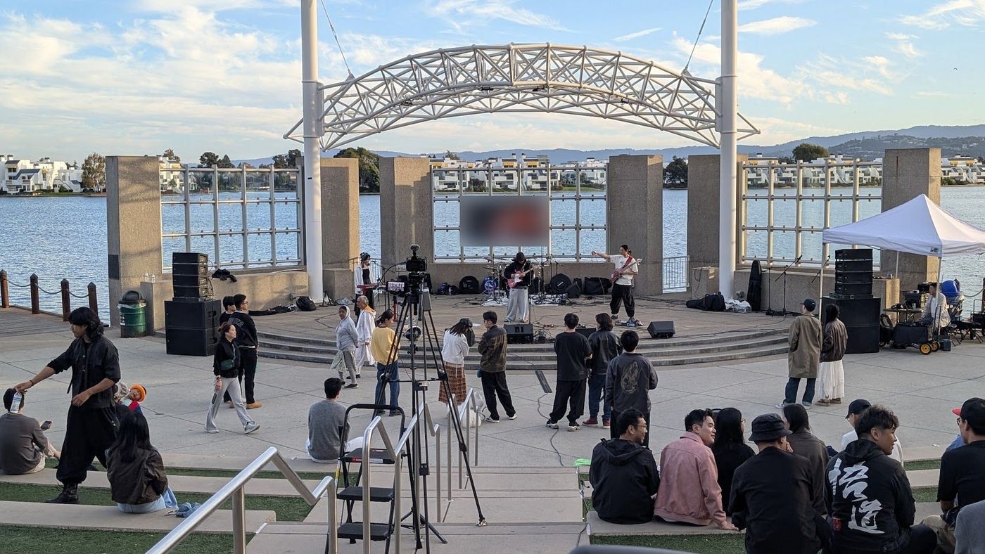 Meyer Sound Melodie line array system at sound check on the Leo J. Ryan Park amphitheater stage